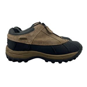 Totes Waterproof Duck Shoes Womens 8 Brown Black Suede Leather Zip Up Low Top